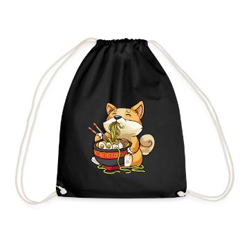 Chien Corgi mange un bol de soupe de nouilles ramen pho - Sac de sport léger - noir - Devant