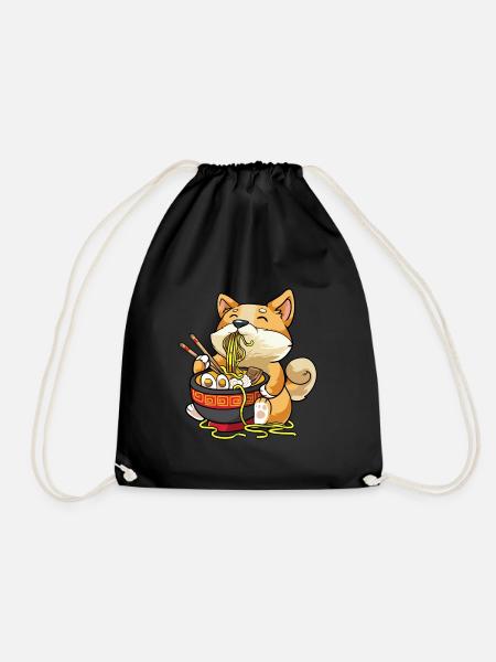 Corgi Hund isst Schüssel Ramen Pho Nudeln Suppe - Turnbeutel - Schwarz