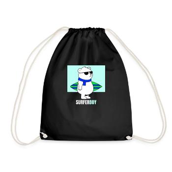 Surfer Boy Icebear Bear Surfboard Surfing Wave Sea - Drawstring Bag - black - Front