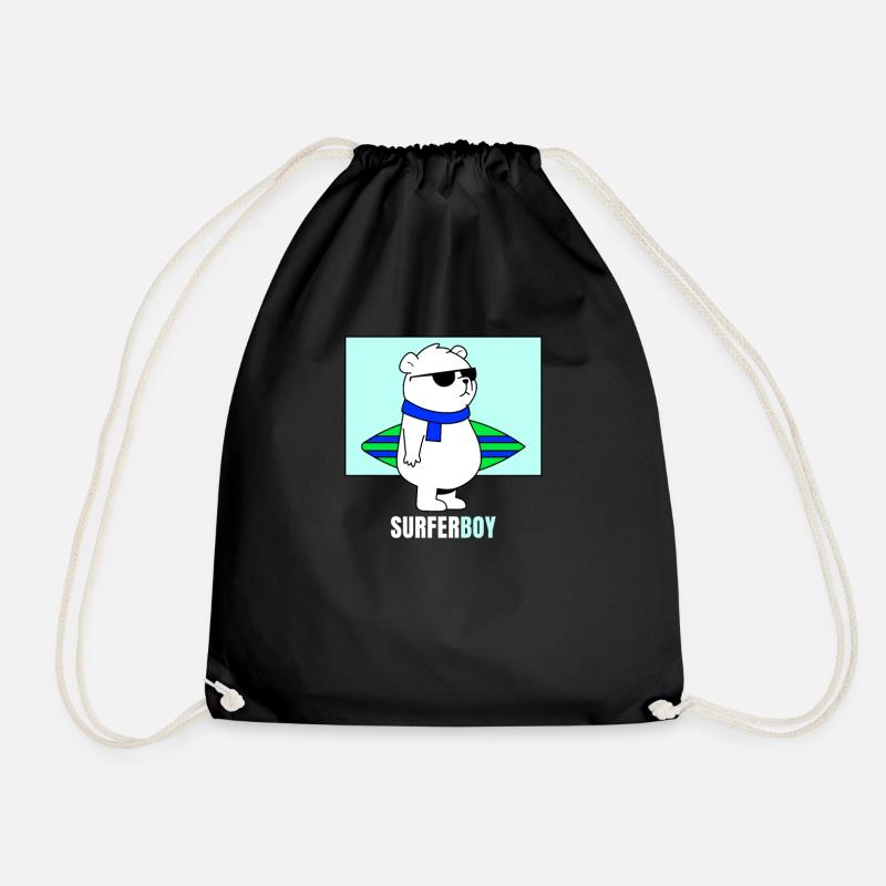 Surfer Boy Icebear Bear Surfboard Surfing Wave Sea - Turnbeutel - Schwarz