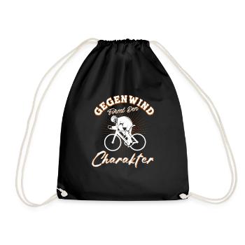 Gegenwind Fahrrad Radfahrer Rennrad Geschenk - Turnbeutel - Schwarz - Vorne