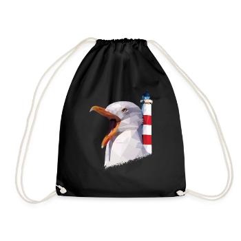 Lighthouse, Seagull - Baltic Sea North Sea Vacation - Drawstring Bag - black - Front