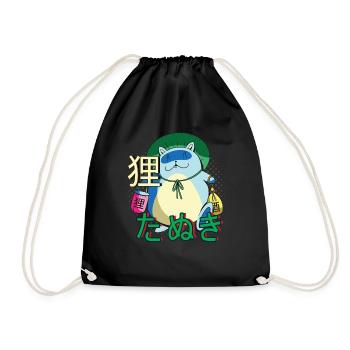 Anime Katze Tanuki Yokai - Turnbeutel - Schwarz - Vorne