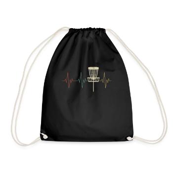 Retro Disc Golf Heartbeat Funny Disc Golf Outdoor - Drawstring Bag - black - Front