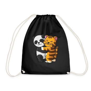 Panda avec chat aime les animaux mignons doux - Sac de sport léger - noir - Devant