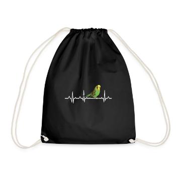 Heartbeat budgie bird love - Drawstring Bag - black - Front