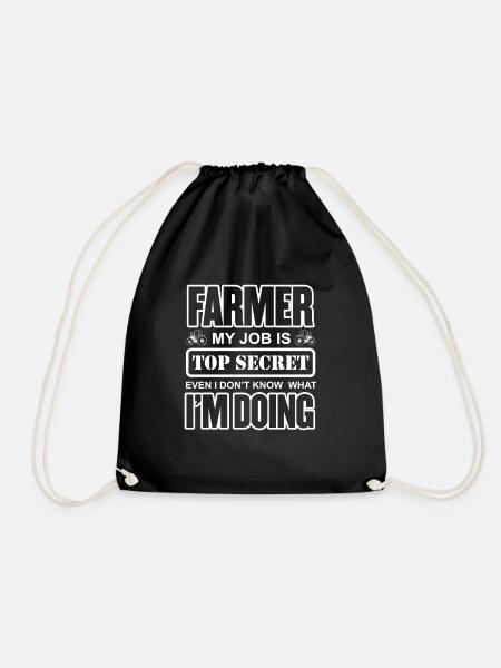 Farmer tractor farmer agriculture - Drawstring Bag - black