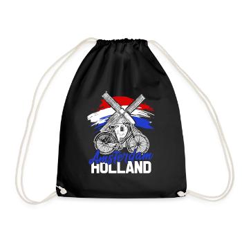 Netherlands Tshirt Holland Amsterdam Gift Flag - Drawstring Bag - black - Front