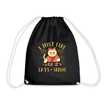 Sushi Cat Funny Cats Sushi Gift Kitten - Drawstring Bag - black - Front