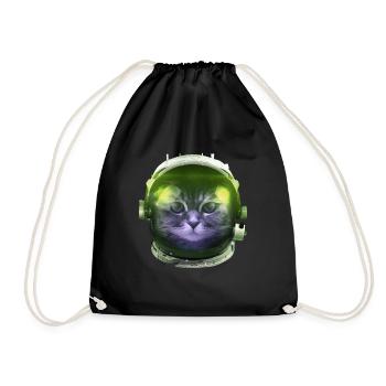 Astronaut Katze Weltall Raumfahrt lustig Geschenk - Turnbeutel - Schwarz - Vorne