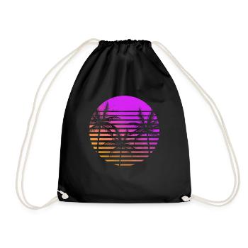 Vintage Retro 80s Palms Trees Outrun Art Sunset - Drawstring Bag - black - Front
