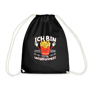Pommes Frittes Fritten Unterpommest Geschenk - Turnbeutel - Schwarz - Vorne