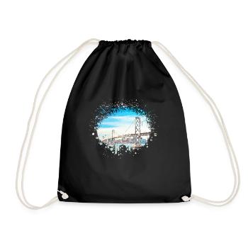 It shows the Golden Gate Bridge design - Drawstring Bag - black - Front