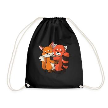 Fuchs mit roter Panda Liebe süßes niedliche Tiere - Turnbeutel - Schwarz - Vorne
