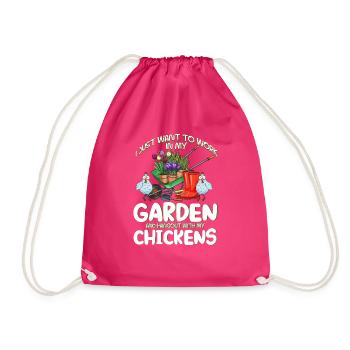 Chickens garden hen house egg gardening gift - Drawstring Bag - fuchsia - Front