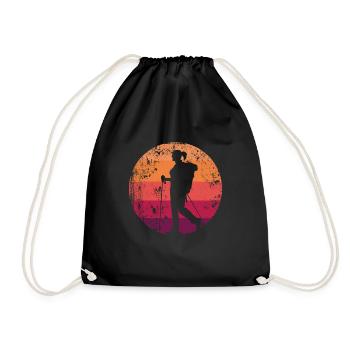 Retro hike vintage hiker girl woman - Drawstring Bag - black - Front
