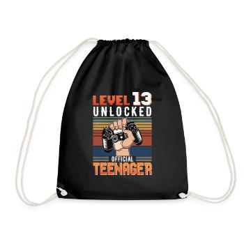 13th Birthday Boy Teen Birthday Gamer - Drawstring Bag - black - Front