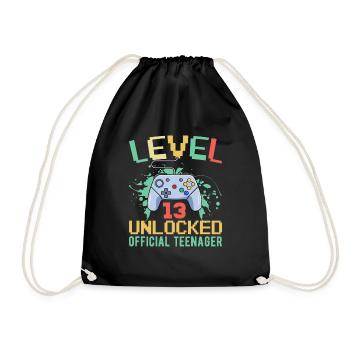 13th Birthday Boy Teen Birthday Gamer - Drawstring Bag - black - Front