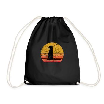 Retro Sun Meerkat Mongoose Gift - Drawstring Bag - black - Front