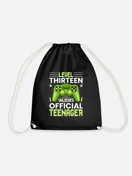13th Birthday Boy Teen Birthday Gamer - Drawstring Bag - black