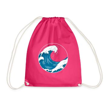 The Great Wave Before Kanagawa Hokusai Gift - Drawstring Bag - fuchsia - Front