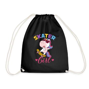 Skater Girl Einhorn Skateboard - Turnbeutel - Schwarz - Vorne