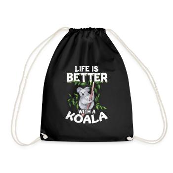 Koala Gift Tired Lazy Pouch Bear Cute Animal - Drawstring Bag - black - Front