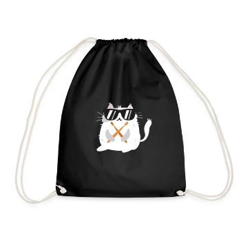 Funny Cat Wearing Sunglasses Playing Drums Drummer - Turnbeutel - Schwarz - Vorne