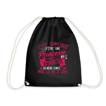 Princesse et enceinte - Cadeau Annonce Grossesse - Sac de sport léger - noir - Devant