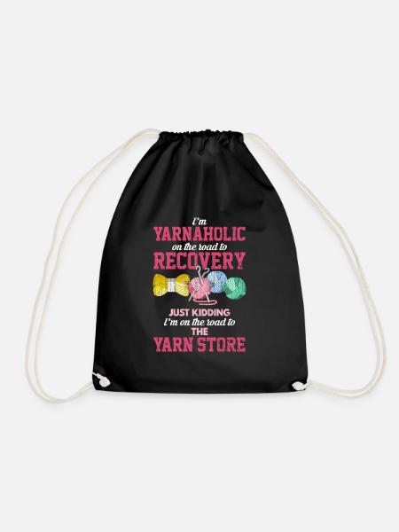 I'm Yarnaholic Crochet Crocheter Knitting Funny Gi - Drawstring Bag - black