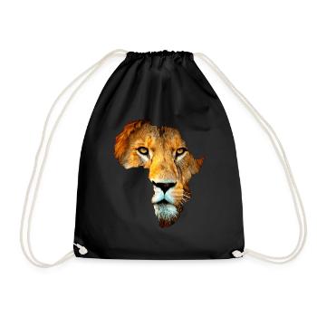 Lion Lion's Head Africa Continent Outline Map - Drawstring Bag - black - Front