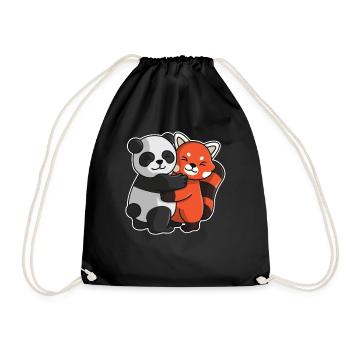 red Panda and Panda bear cute Hug Cuddle Animals - Drawstring Bag - black - Front