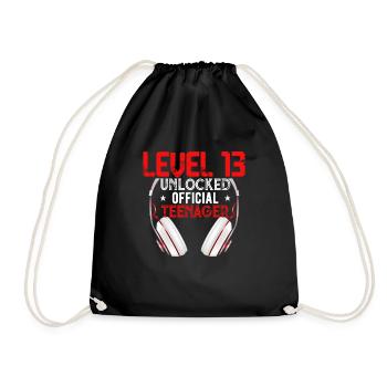 13th Birthday Boy Teen Birthday Gamer - Drawstring Bag - black - Front