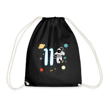 11th Birthday 11 Year Old Astronaut Space Planet - Drawstring Bag - black - Front