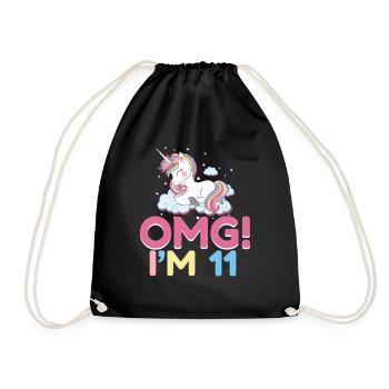 11th Birthday Girl 11 Year Old Unicorn Party - Drawstring Bag - black - Front
