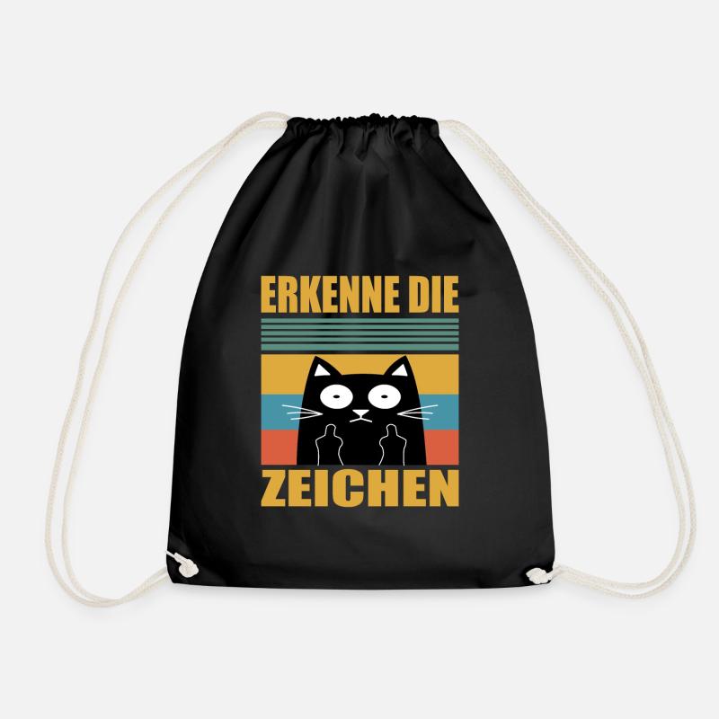 ERKENNE DIE ZEICHEN Mittelfinger Katzen Geschenk - Turnbeutel - Schwarz