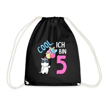 5. Geburtstag 5 Jahre Kindergeburtstag - Turnbeutel - Schwarz - Vorne