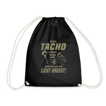 Tacho Biker Motorrad Zweirad Spruch Design - Turnbeutel - Schwarz - Vorne