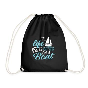 Better Life on a Boat Captain Sailor Sailing Yacht - Drawstring Bag - black - Front