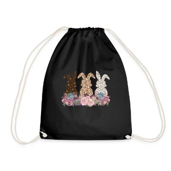 Funny Easter with Leopard Print Flowers Easter - Drawstring Bag - black - Front