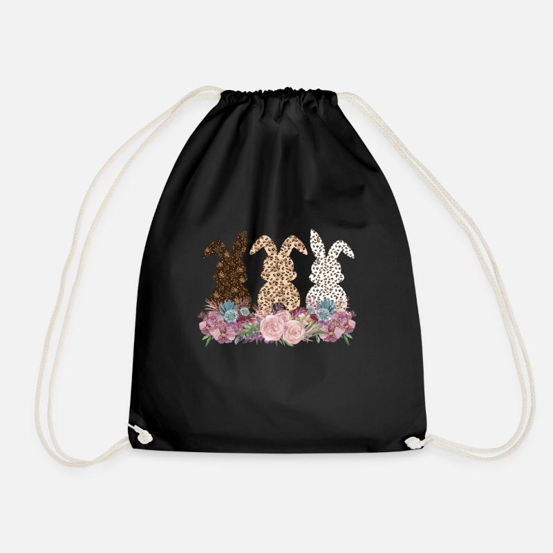 Lustige Osterhase mit Leopard Print Blumen Ostern - Turnbeutel - Schwarz