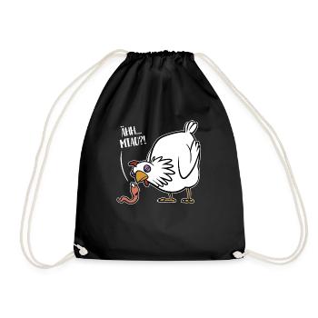 Uhh... Miau!? Naughty worm against chicken funny joke - Drawstring Bag - black - Front