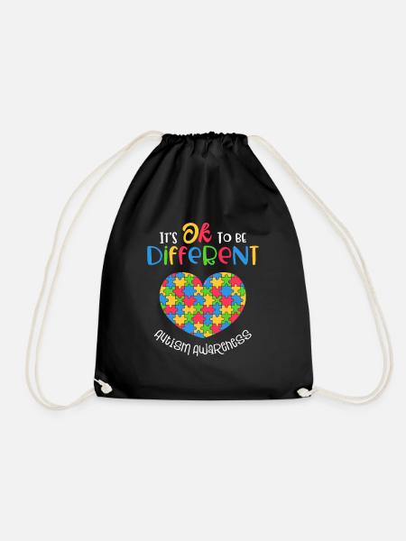 Autism Awareness It's Ok To Be Different - Drawstring Bag - black