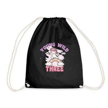 Young Wild And Three 3rd Birthday Unicorn Gift - Drawstring Bag - black - Front
