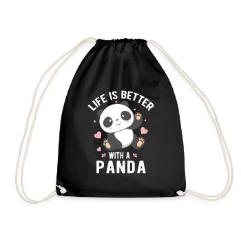 Life Is Better With A Panda Cute Panda Bear Classi - Drawstring Bag - black - Front