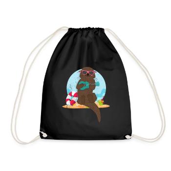 Otter plage Tshirt cadeau animal mignon furet - Sac de sport léger - noir - Devant