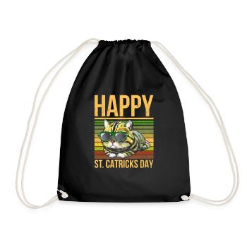 Happy St Catricks Day Cat Humor St - Drawstring Bag - black - Front
