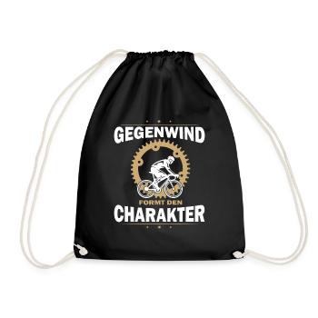 Rennrad Radsport Gegenwind formt den Charakter - Turnbeutel - Schwarz - Vorne