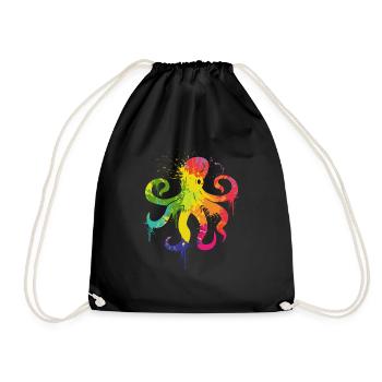 Regenbogen-Tag Buntes Krake Tier - Turnbeutel - Schwarz - Vorne