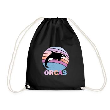 orcas vintage retromammaldolphinsblack and whiteca - Drawstring Bag - black - Front